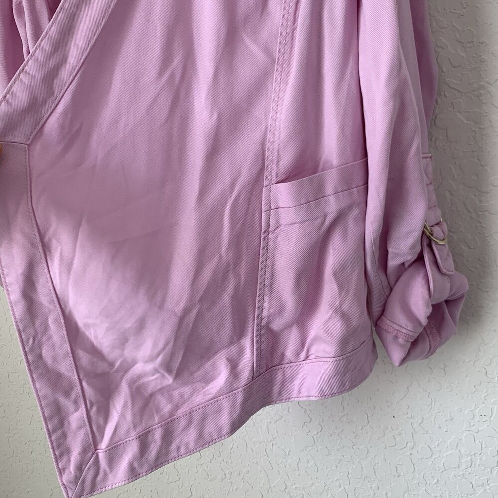 White House Black Market Jacket L Pink Collarless Open Drape Roll Tab Barbie - Picture 4 of 13